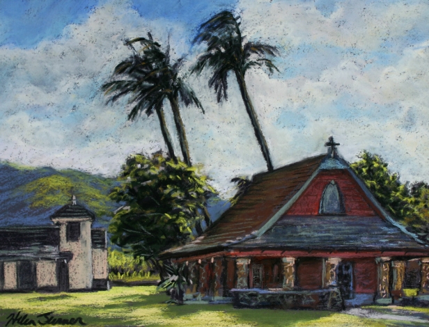 All Saints Church, Pastel artwork by Kauai artist Helen Turner