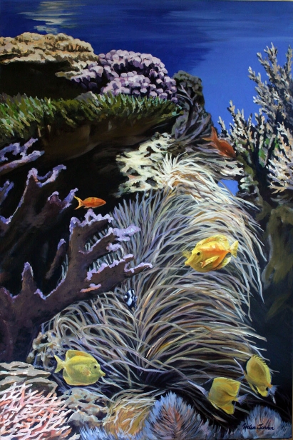 Aquaria vertical, Oil artwork by Kauai artist Helen Turner