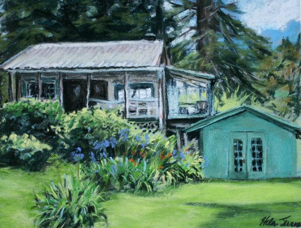 Cabin in the Woods, Pastel artwork by Kauai artist Helen Turner