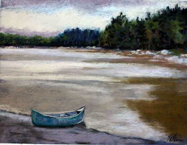 Canoe in the Rain, Pastel artwork by Kauai artist Helen Turner