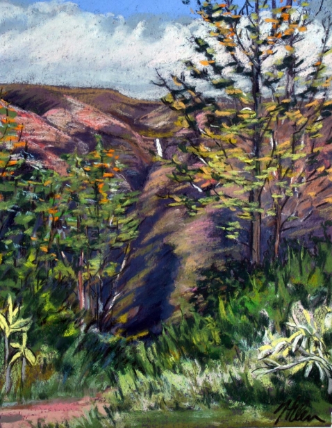 Distant Falls, Pastel artwork by Kauai artist Helen Turner