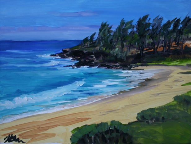 Donkey Beach, full sun, Pastel artwork by Kauai artist Helen Turner