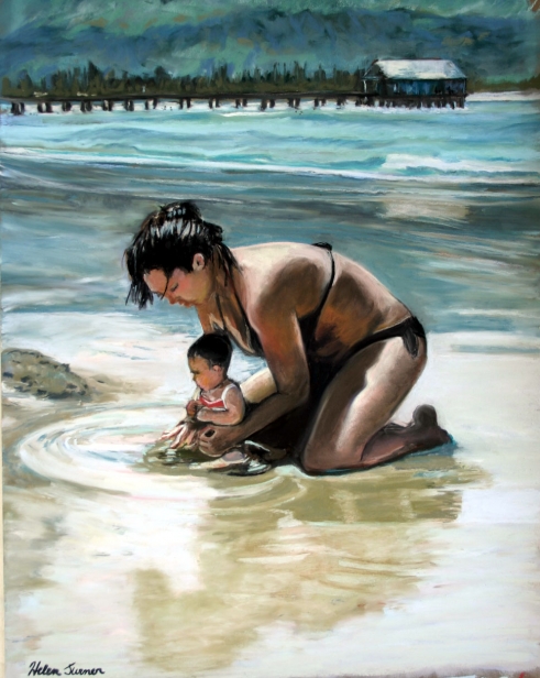 First Time at the Beach, Pastel artwork by Kauai artist Helen Turner