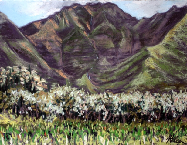Hanalei Mountains, Pastel artwork by Kauai artist Helen Turner