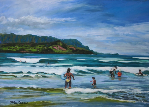 Hanalei Play, Pastel artwork by Kauai artist Helen Turner