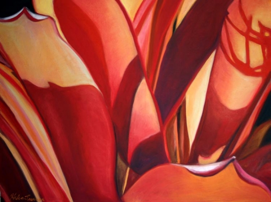 Hidden in the Light  (bromeliads), Pastel artwork by Kauai artist Helen Turner