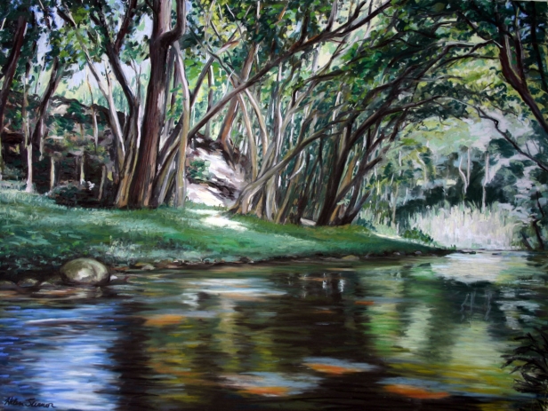 Hoopii Falls River, Pastel artwork by Kauai artist Helen Turner