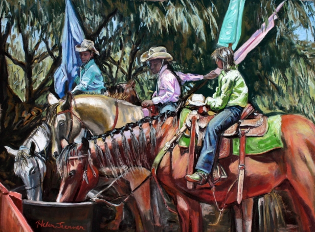 Hot Day at the Rodeo, pastel painting by Kauai artist Helen Turner