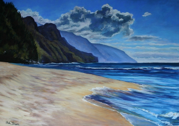 Ke'e Beach Summer, Pastel artwork by Kauai artist Helen Turner