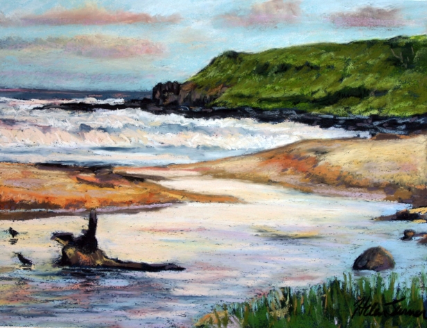 Kealia sunset, Pastel artwork by Kauai artist Helen Turner