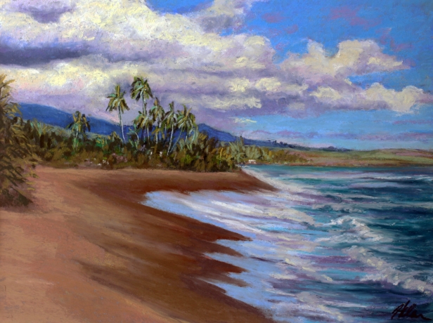 Kekaha Beach plein air, Pastel artwork by Kauai artist Helen Turner
