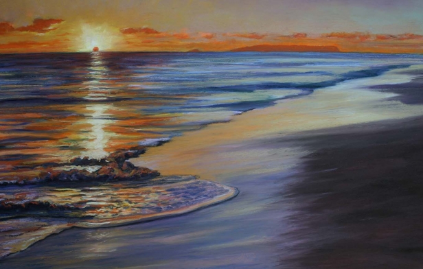 Kekaha Sunset, Pastel artwork by Kauai artist Helen Turner