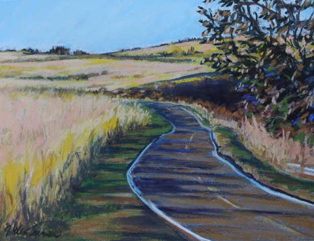 Kokee road at sunset, Pastel artwork by Kauai artist Helen Turner