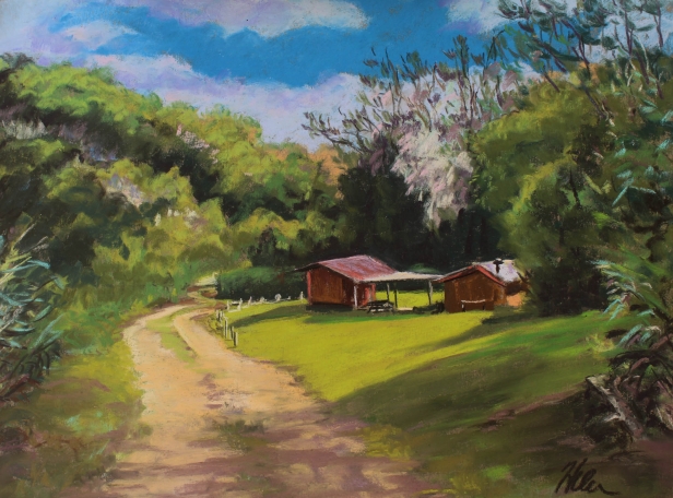 Kumawela Cabin, Pastel artwork by Kauai artist Helen Turner