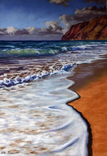 Last Swim for the Day, Pastel artwork by Kauai artist Helen Turner