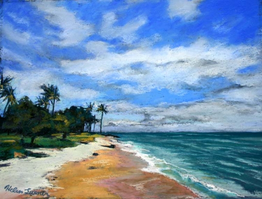 Library Beach, pastel artwork by Kauai artist Helen Turner