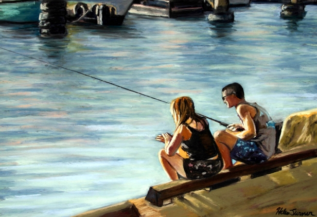 Love and Fishing, Pastel artwork by Kauai artist Helen Turner