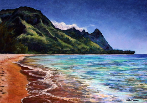 Makua Beach, Pastel artwork by Kauai artist Helen Turner