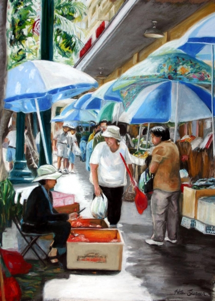 Market Day, Pastel artwork by Kauai artist Helen Turner