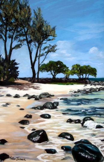 Moloaa at Noon, Pastel artwork by Kauai artist Helen Turner