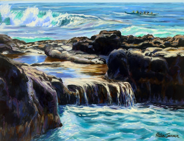 Morning Paddlers, Pastel artwork by Kauai artist Helen Turner