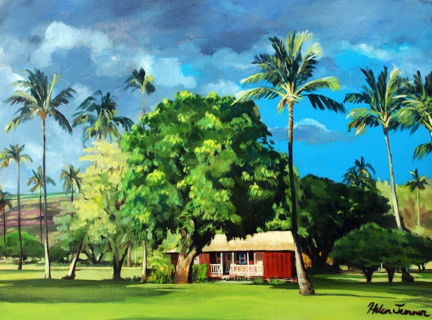 My red cottage, Oil artwork by Kauai artist Helen Turner