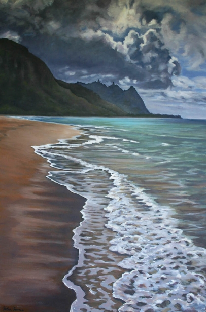 Mysteries of Makua, Oil artwork by Kauai artist Helen Turner