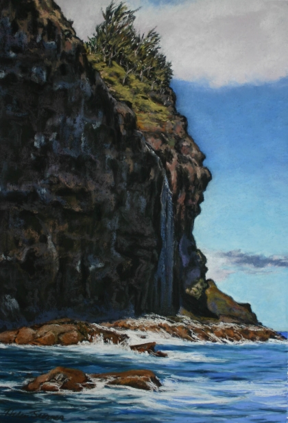 Na Pali Falls, Pastel artwork by Kauai artist Helen Turner