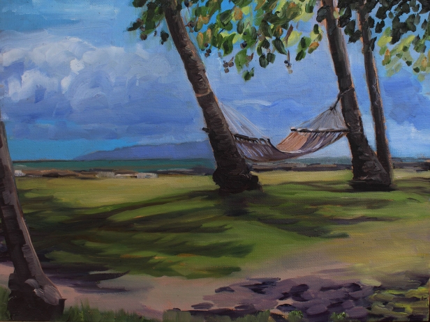 Niihau and Hammock, Oil artwork by Kauai artist Helen Turner
