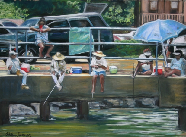 Oama Fishing in Kapaa, Pastel artwork by Kauai artist Helen Turner