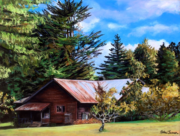 Old Rangers Cabin in Kokee, Pastel artwork by Kauai artist Helen Turner