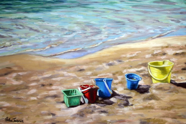 Pails in Comparison, Pastel artwork by Kauai artist Helen Turner