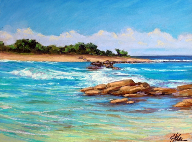 Salt Pond from the Right side, Pastel artwork by Kauai artist Helen Turner