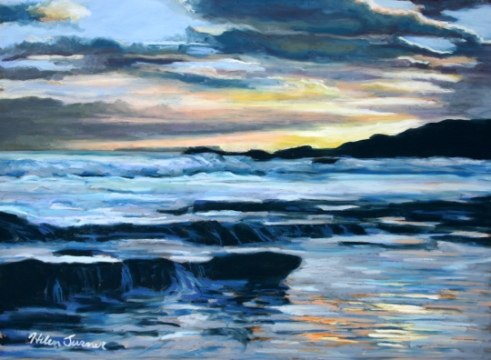 Sunset at Salt Pond, pastel artwork by Kauai artist Helen Turner