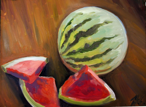 Thai watermelon, Oil artwork by Kauai artist Helen Turner