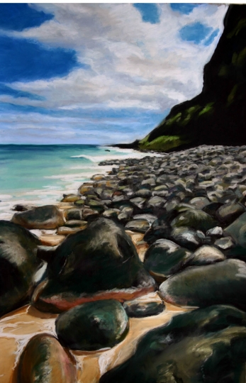 The Edge of the Na Pali, Pastel artwork by Kauai artist Helen Turner