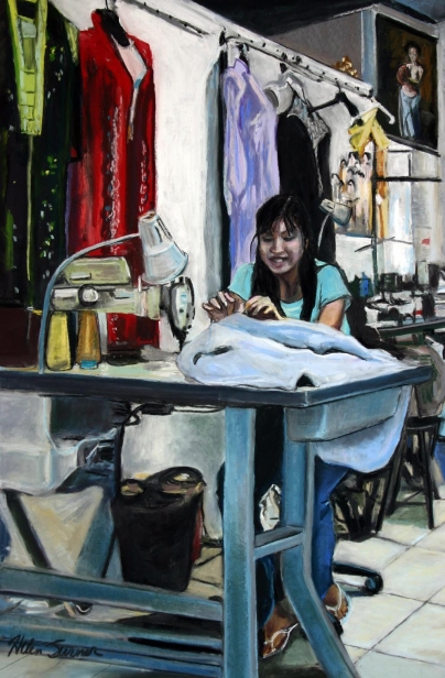 The Seamstress, Pastel artwork by Kauai artist Helen Turner