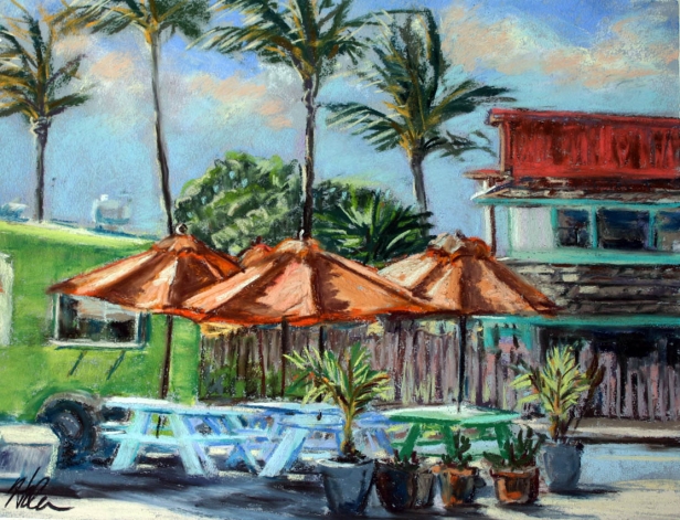 Umbrellas 2, Pastel artwork by Kauai artist Helen Turner