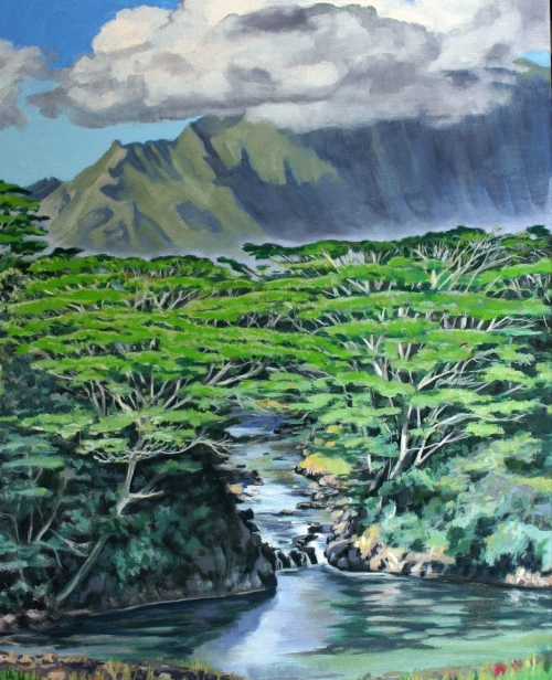 View from the Monastery, Oil artwork by Kauai artist Helen Turner
