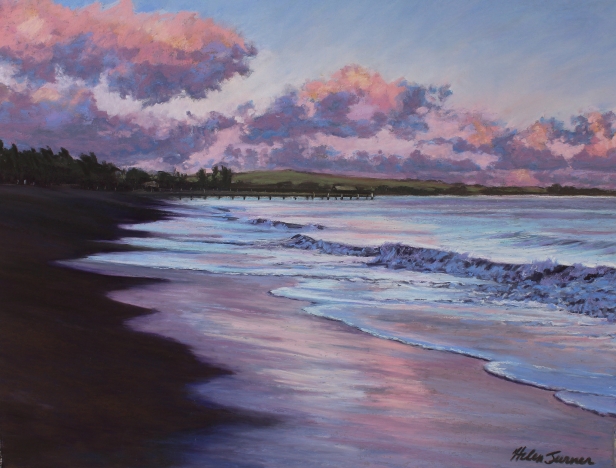 Waimea Pier at Dusk, Pastel artwork by Kauai artist Helen Turner