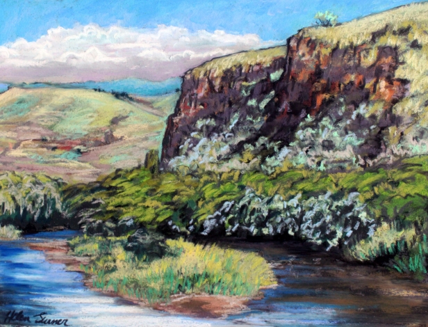 Waimea River shadows, Pastel artwork by Kauai artist Helen Turner