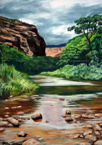 Waimea Swinging Bridge, Pastel artwork by Kauai artist Helen Turner