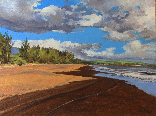 Waimea black sand mini, Oil artwork by Kauai artist Helen Turner