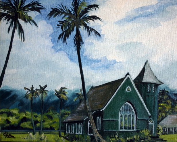 Waioli Church, Oil artwork by Kauai artist Helen Turner