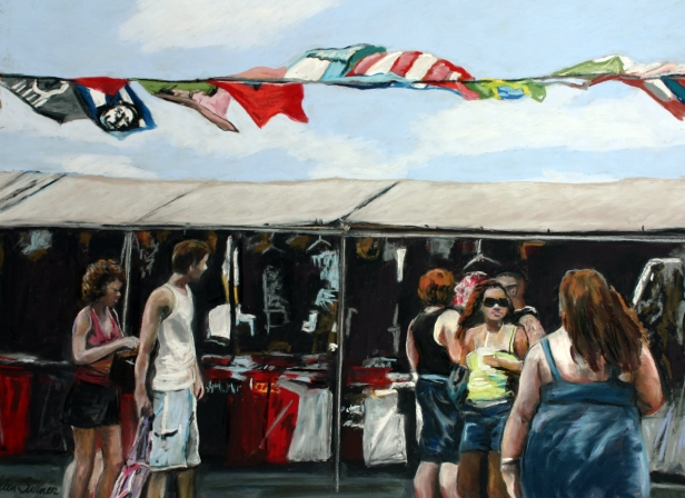 Windy Day at the Swap Meet, Pastel artwork by Kauai artist Helen Turner