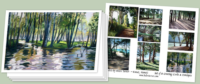 Trees greeting card set - pastel artwork by Kauai artist Helen Turner